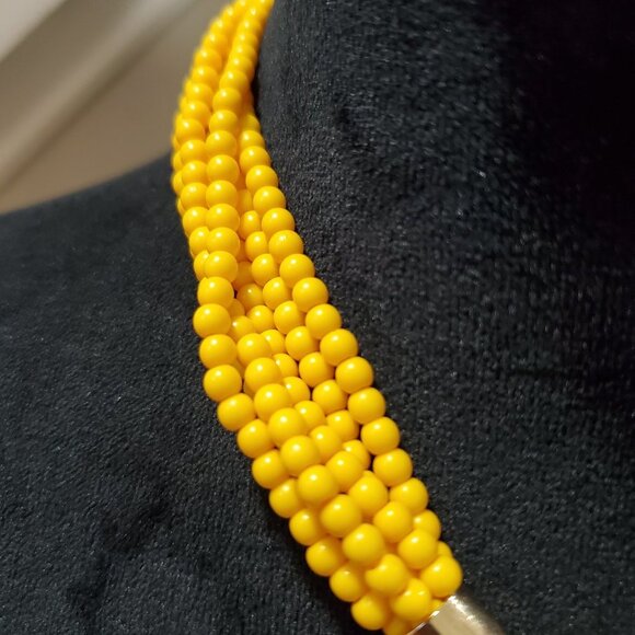 Nickel Free Women's Yellow Multilayer Round Beaded Fashion Jewelry Necklace - Picture 5 of 7